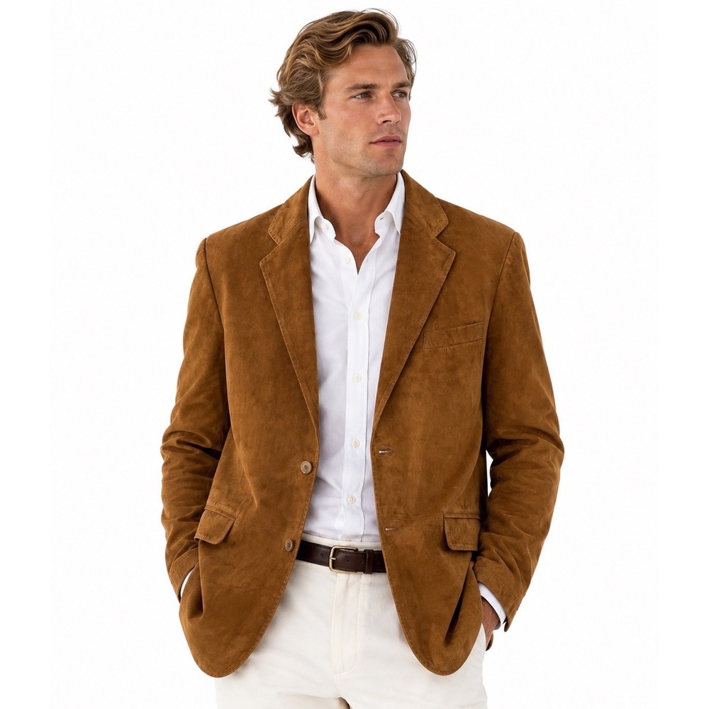 Ben Silver Charleston Mens Brown Suede Leather Blazer Sport Coat Jacket Luxury